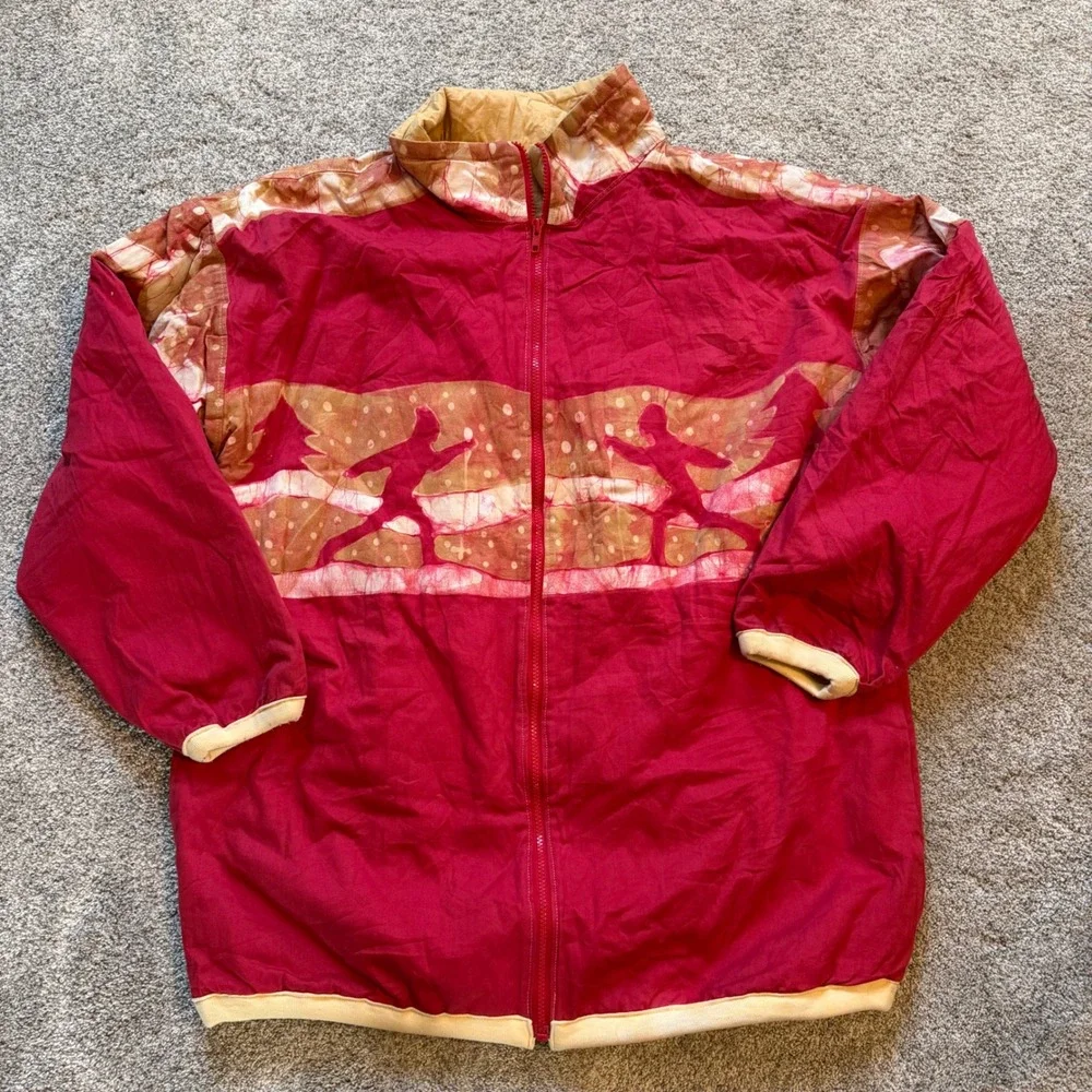 Vintage 1996 Babes in the Woods Ski Jacket Red Batik Graphic Full Zip Mens XL